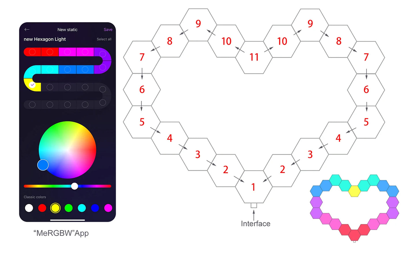 8/12/20 PCS Smart Hexagon Wall Light Color Changing Ambient Hexagonal Lights Night DIY Music Sync MeRGBW APP Games Room Bedroom