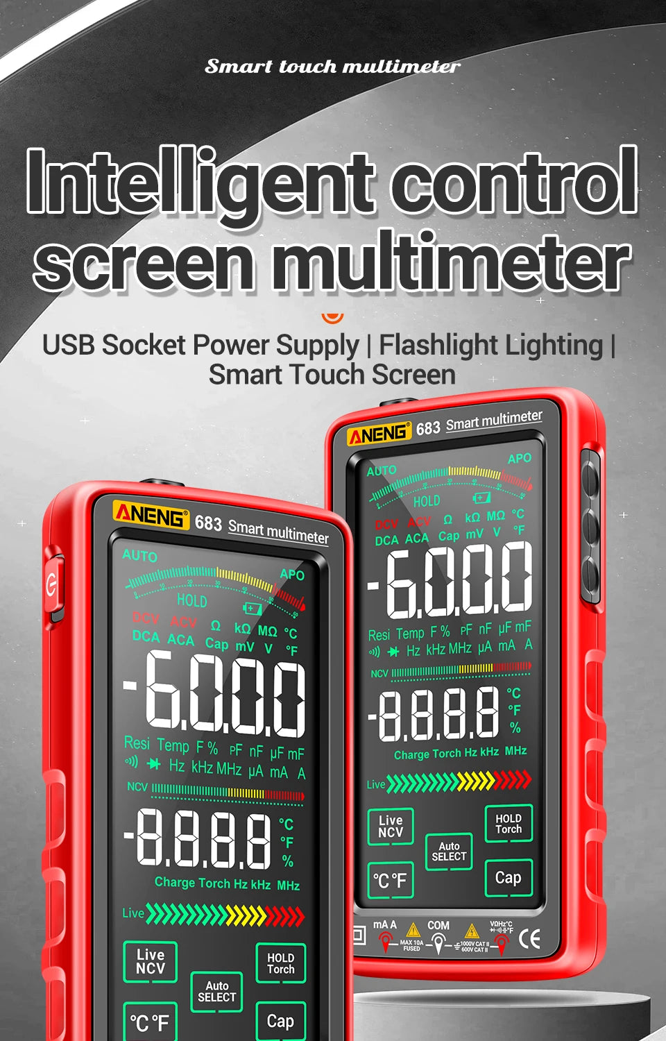 ANENG 683 Smart Multimeter High-end Touch 6000 Counts Multimetro