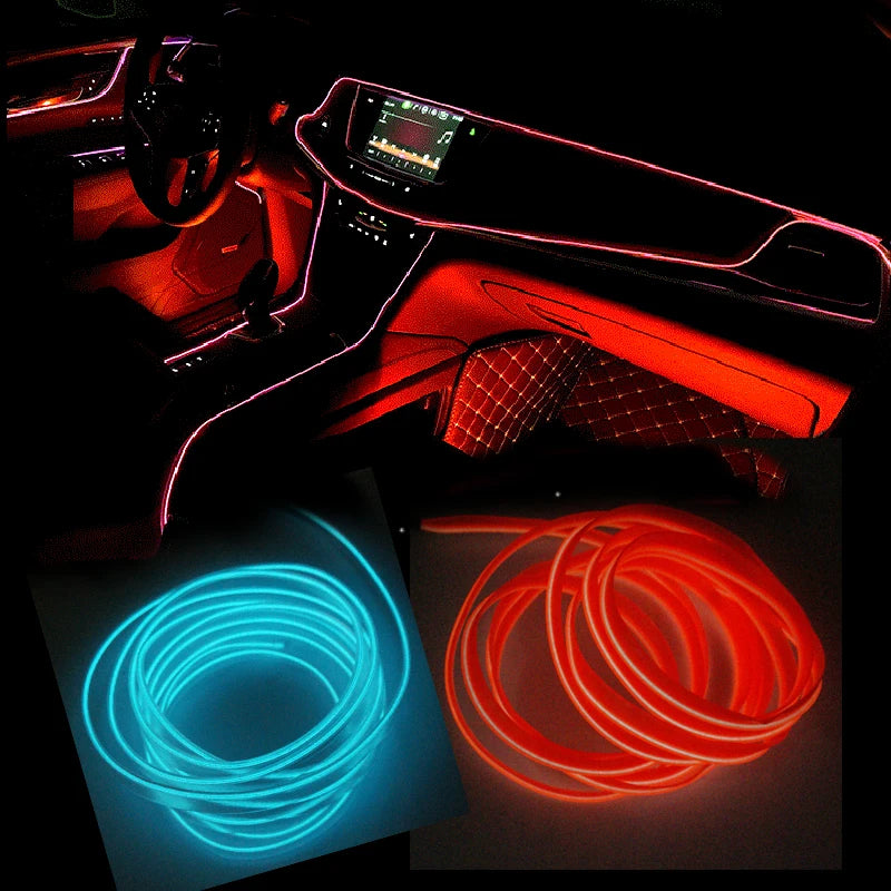 3M/5M Car Interior Atmosphere Led Strip Light Flexible Neon EL Wiring With USB Interface Auto Decorative Lamp Universal