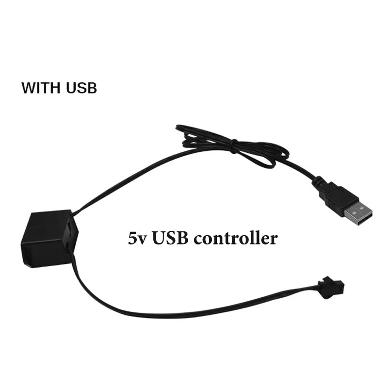 3M/5M Car Interior Atmosphere Led Strip Light Flexible Neon EL Wiring With USB Interface Auto Decorative Lamp Universal