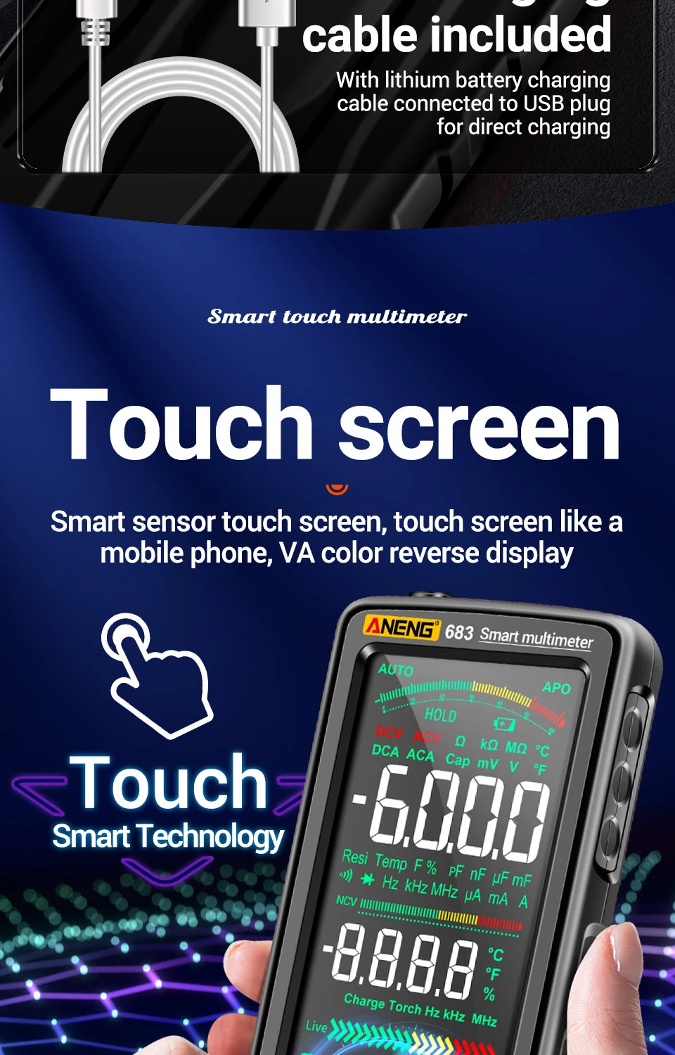 ANENG 683 Smart Multimeter High-end Touch 6000 Counts Multimetro