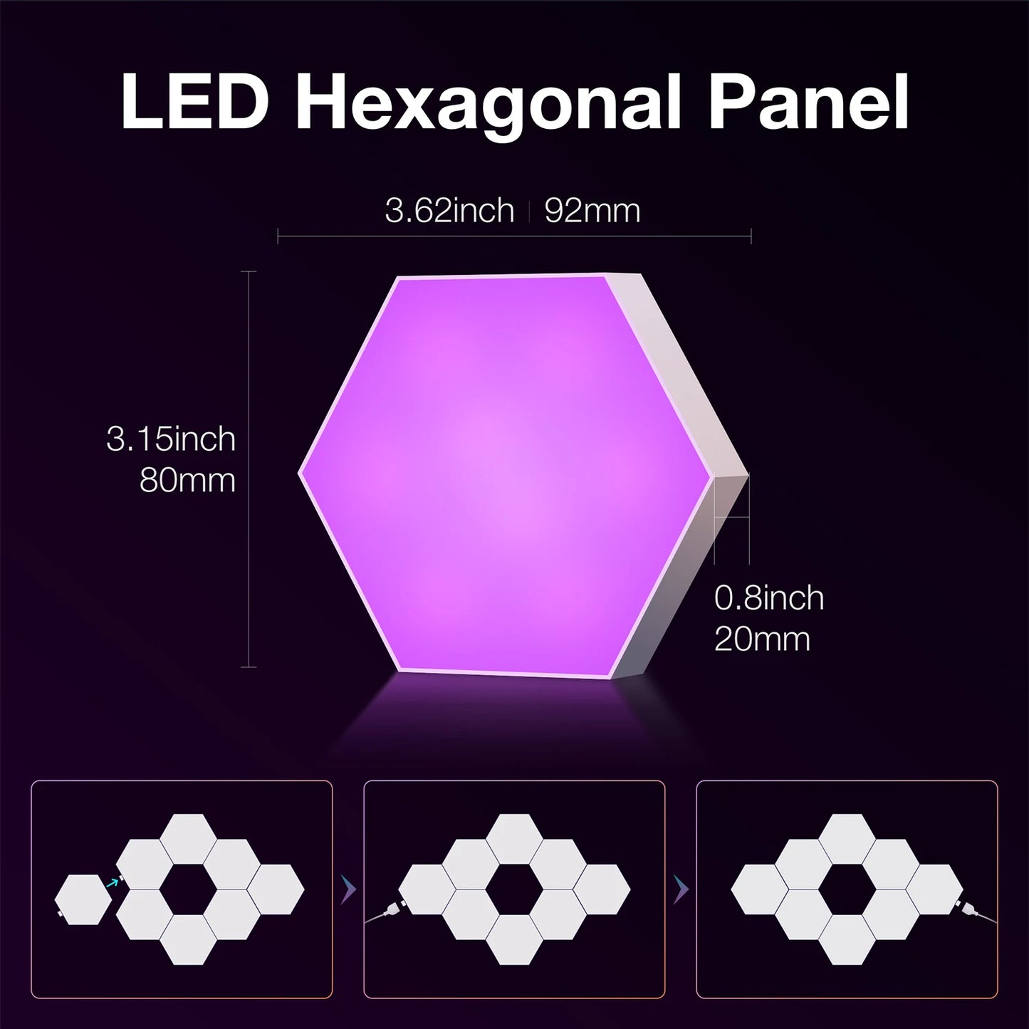 8/12/20 PCS Smart Hexagon Wall Light Color Changing Ambient Hexagonal Lights Night DIY Music Sync MeRGBW APP Games Room Bedroom