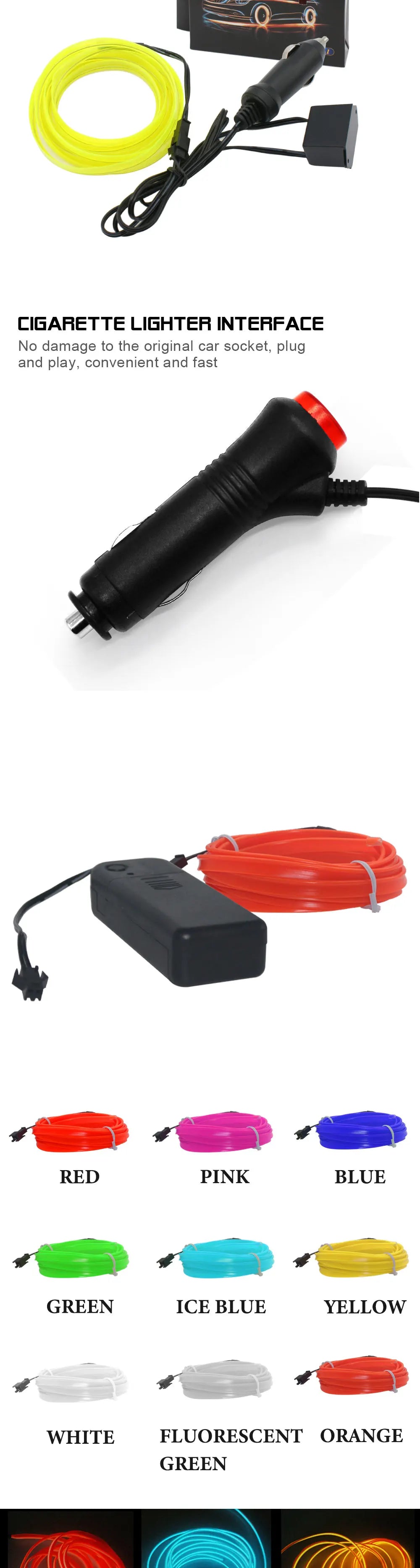 3M/5M Car Interior Atmosphere Led Strip Light Flexible Neon EL Wiring With USB Interface Auto Decorative Lamp Universal
