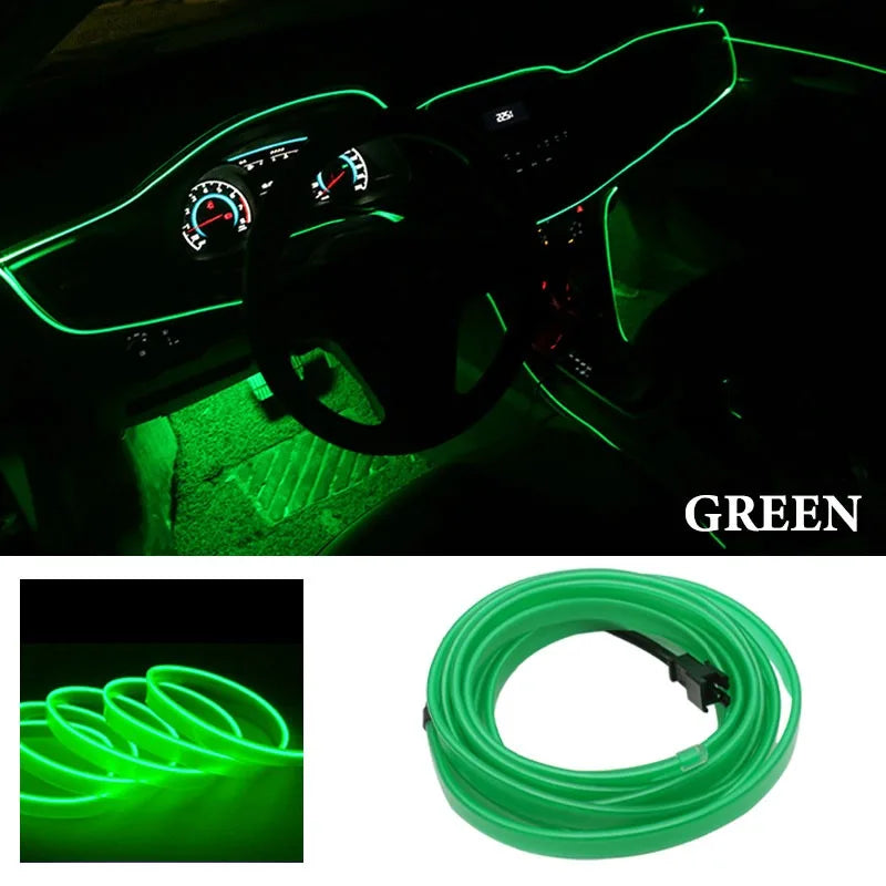 3M/5M Car Interior Atmosphere Led Strip Light Flexible Neon EL Wiring With USB Interface Auto Decorative Lamp Universal
