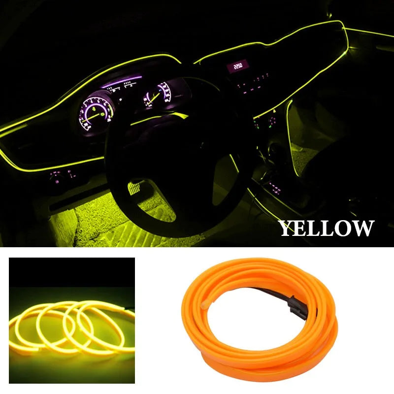 3M/5M Car Interior Atmosphere Led Strip Light Flexible Neon EL Wiring With USB Interface Auto Decorative Lamp Universal
