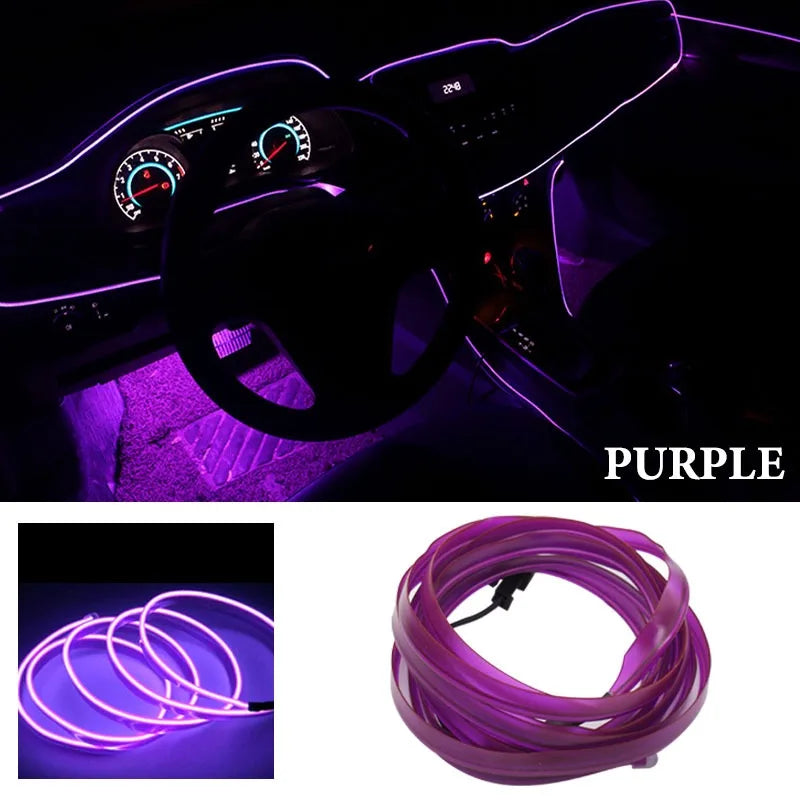 3M/5M Car Interior Atmosphere Led Strip Light Flexible Neon EL Wiring With USB Interface Auto Decorative Lamp Universal