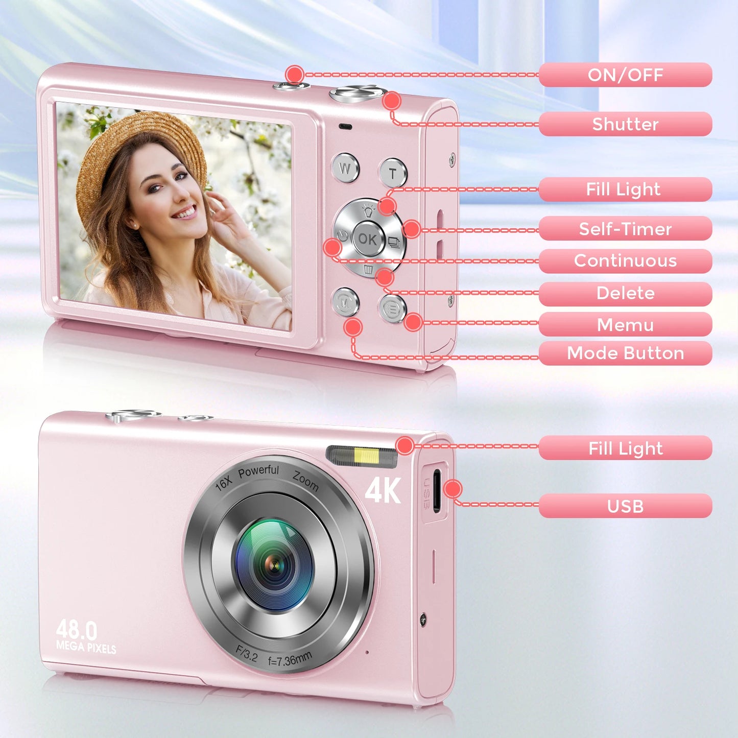 4K Digital Camera Autofocus Vlogging Camera HD 48MP