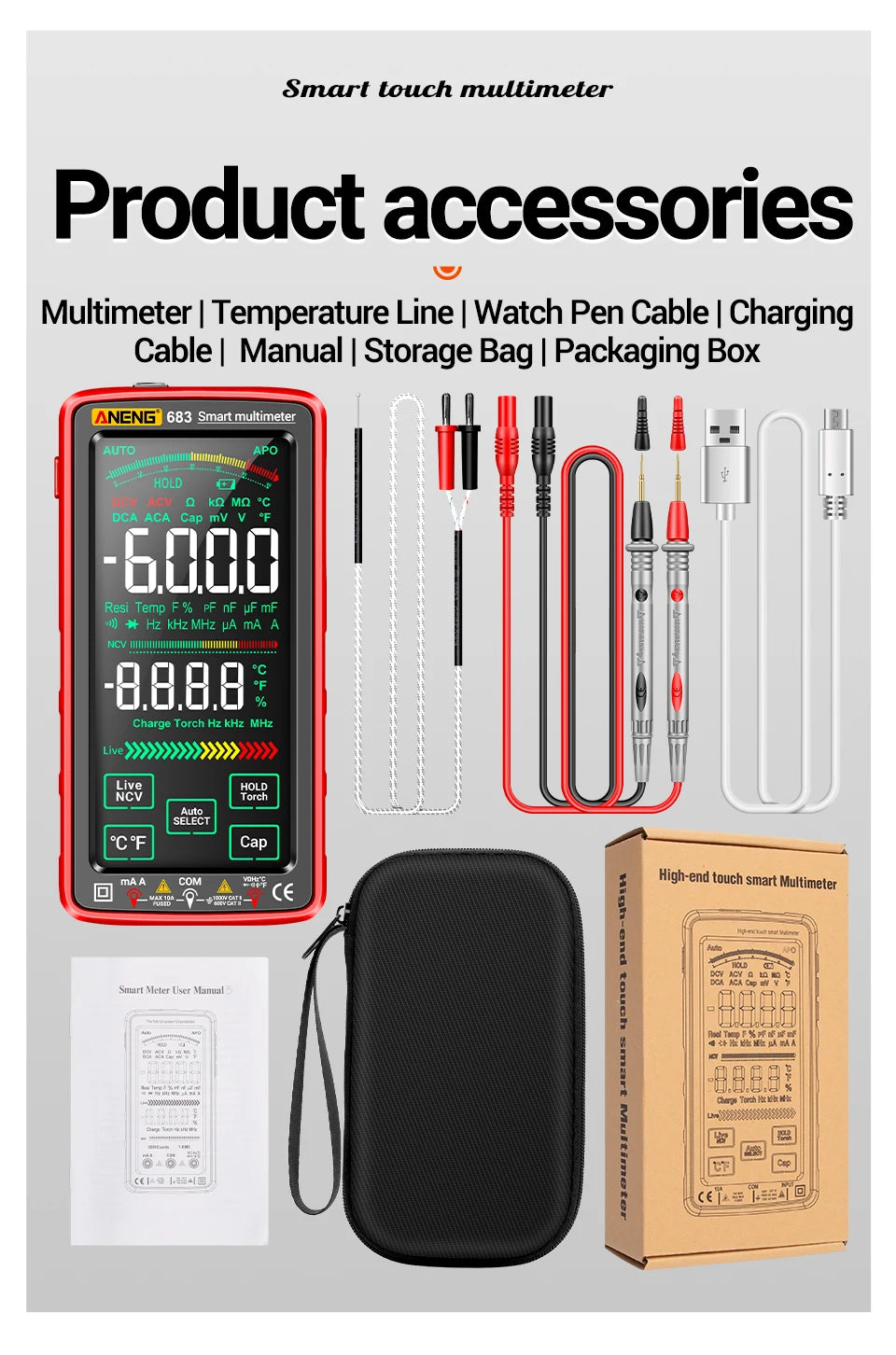 ANENG 683 Smart Multimeter High-end Touch 6000 Counts Multimetro