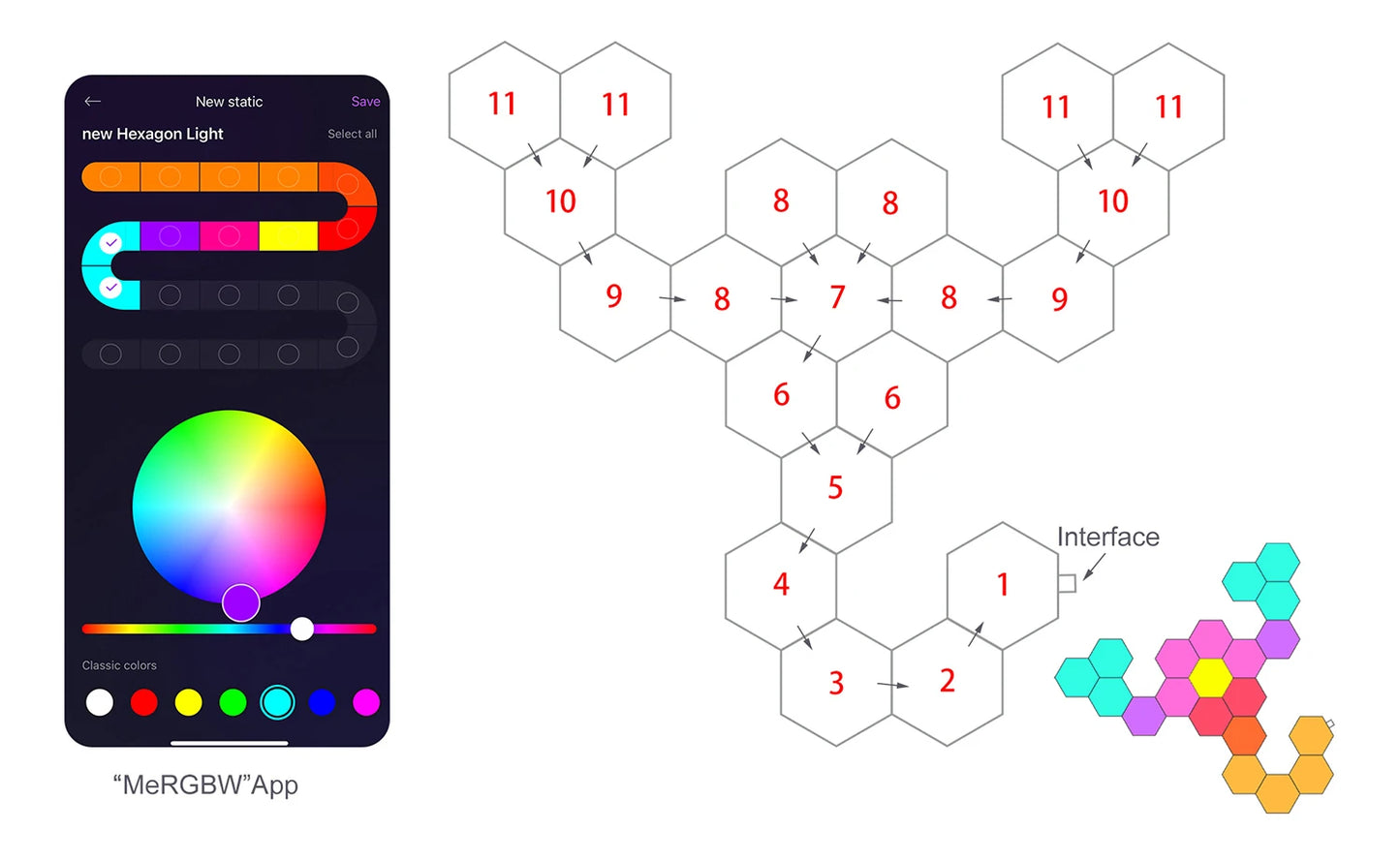 8/12/20 PCS Smart Hexagon Wall Light Color Changing Ambient Hexagonal Lights Night DIY Music Sync MeRGBW APP Games Room Bedroom