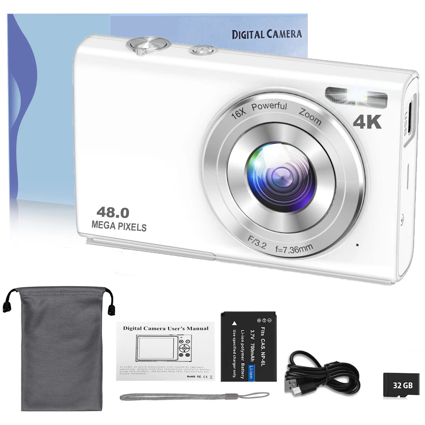 4K Digital Camera Autofocus Vlogging Camera HD 48MP