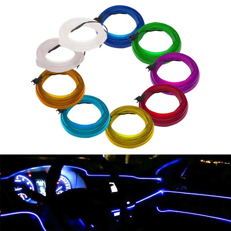 3M/5M Car Interior Atmosphere Led Strip Light Flexible Neon EL Wiring With USB Interface Auto Decorative Lamp Universal