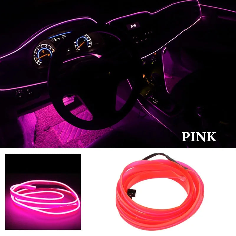 3M/5M Car Interior Atmosphere Led Strip Light Flexible Neon EL Wiring With USB Interface Auto Decorative Lamp Universal
