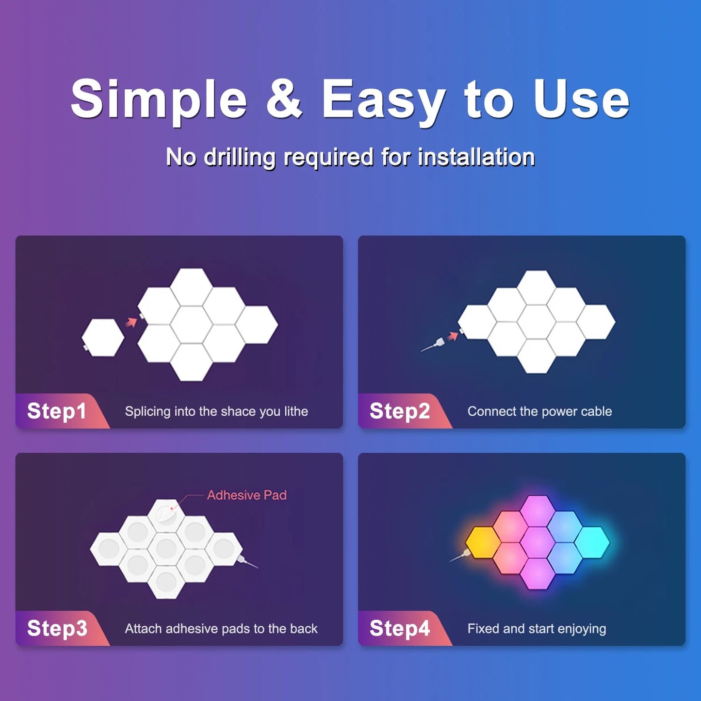 8/12/20 PCS Smart Hexagon Wall Light Color Changing Ambient Hexagonal Lights Night DIY Music Sync MeRGBW APP Games Room Bedroom