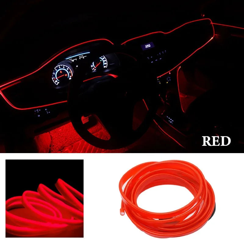 3M/5M Car Interior Atmosphere Led Strip Light Flexible Neon EL Wiring With USB Interface Auto Decorative Lamp Universal