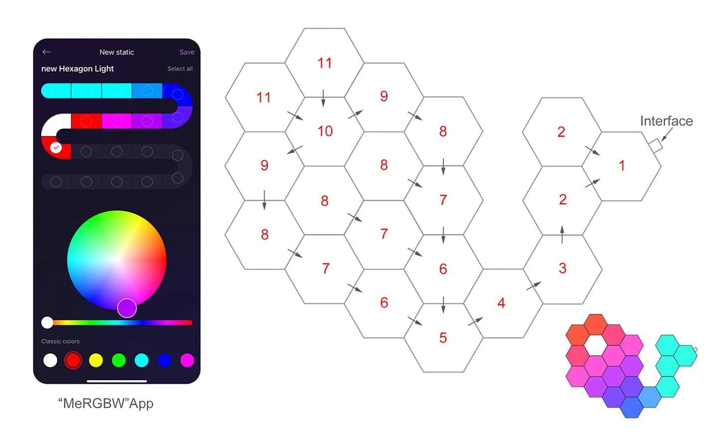 8/12/20 PCS Smart Hexagon Wall Light Color Changing Ambient Hexagonal Lights Night DIY Music Sync MeRGBW APP Games Room Bedroom