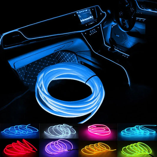 3M/5M Car Interior Atmosphere Led Strip Light Flexible Neon EL Wiring With USB Interface Auto Decorative Lamp Universal