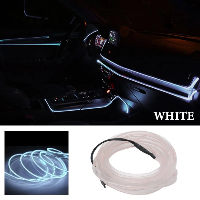 3M/5M Car Interior Atmosphere Led Strip Light Flexible Neon EL Wiring With USB Interface Auto Decorative Lamp Universal