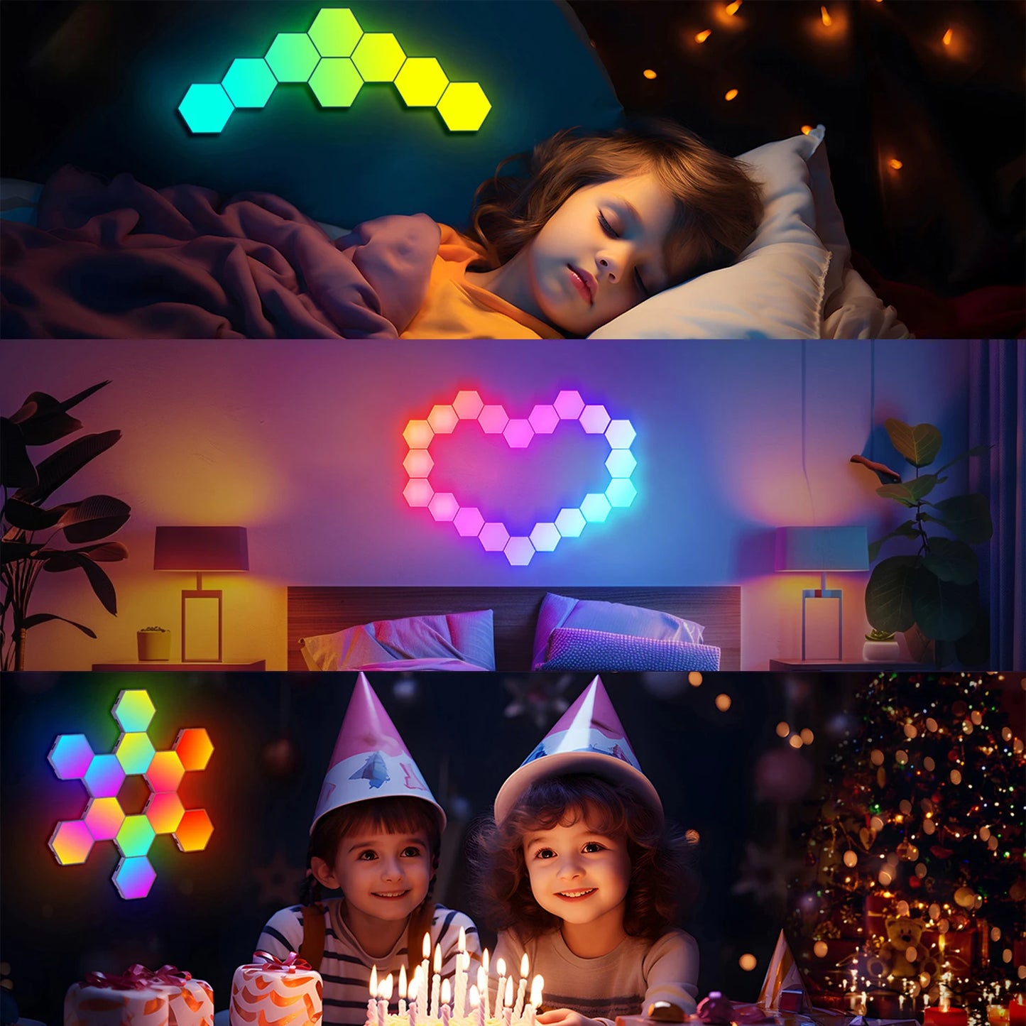 8/12/20 PCS Smart Hexagon Wall Light Color Changing Ambient Hexagonal Lights Night DIY Music Sync MeRGBW APP Games Room Bedroom