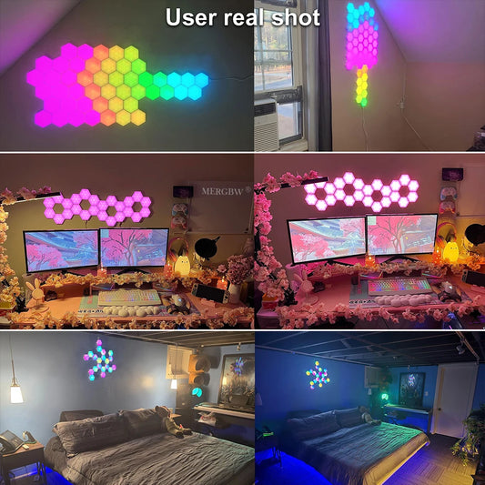 8/12/20 PCS Smart Hexagon Wall Light Color Changing Ambient Hexagonal Lights Night DIY Music Sync MeRGBW APP Games Room Bedroom